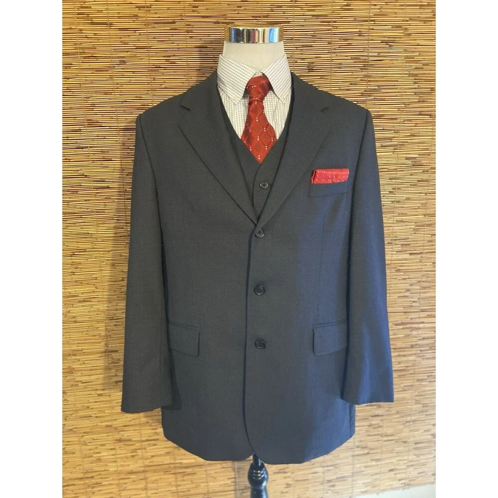 Elegant 3 Piece Suit Men’s 44 Wool Black Glen plaid Houndstooth Canada Made